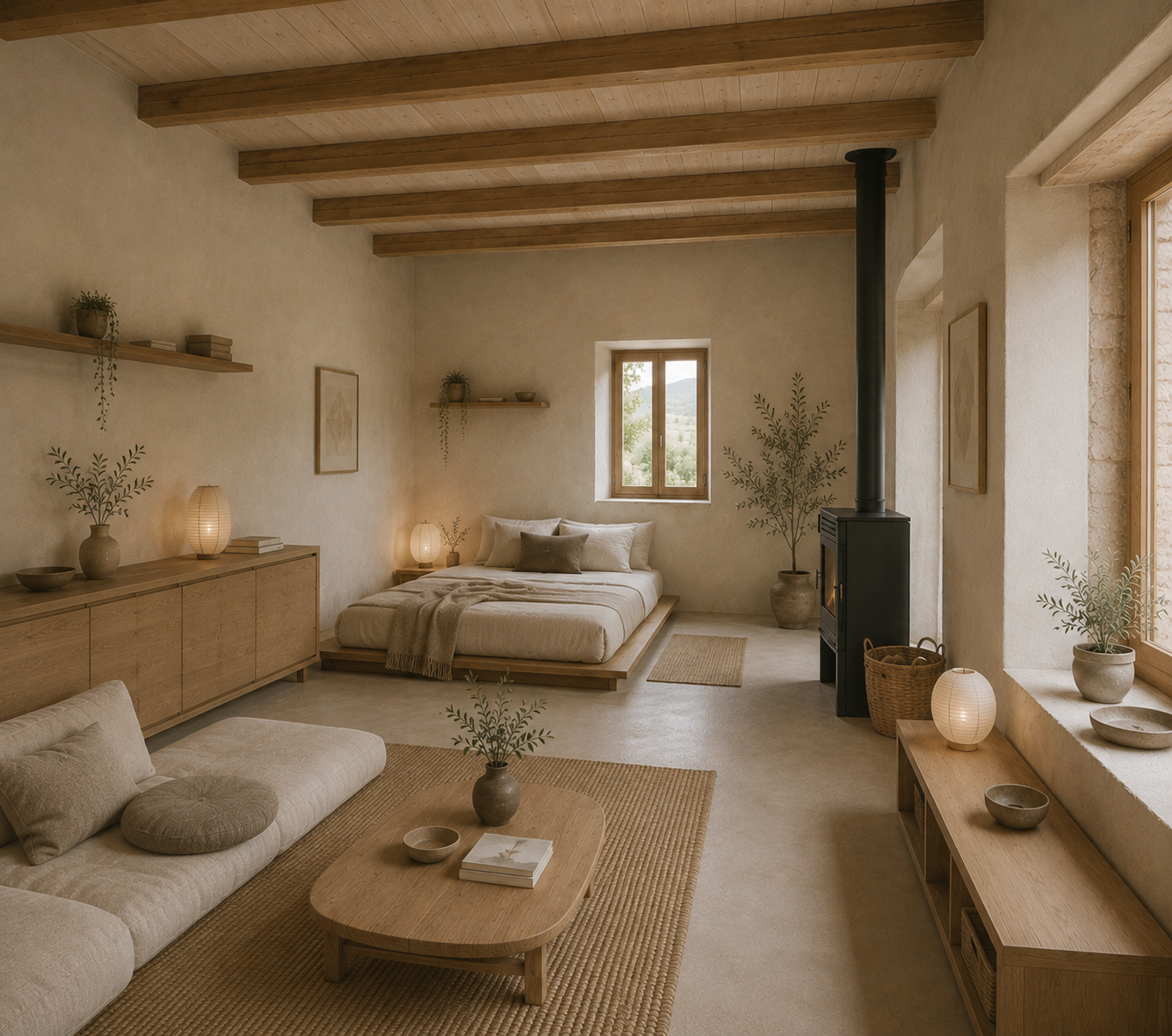 Living space with wood-burning stove